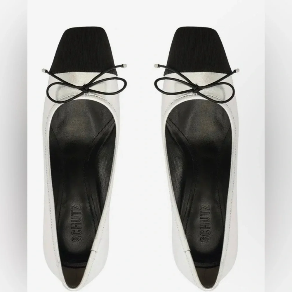 NEW Womens SCHUTZ Arissa Metallic Bow Cap-Toe Pumps 9.5, Black